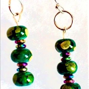Green Glass Beaded Earrings